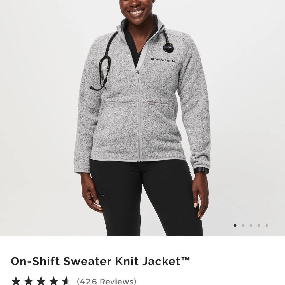 Figs - On-Shift Sweater Knit Jacket- NWT- M- Heather Light Grey